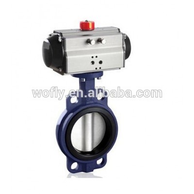 PTFE lined Pneumatic large size double flange butterfly valve